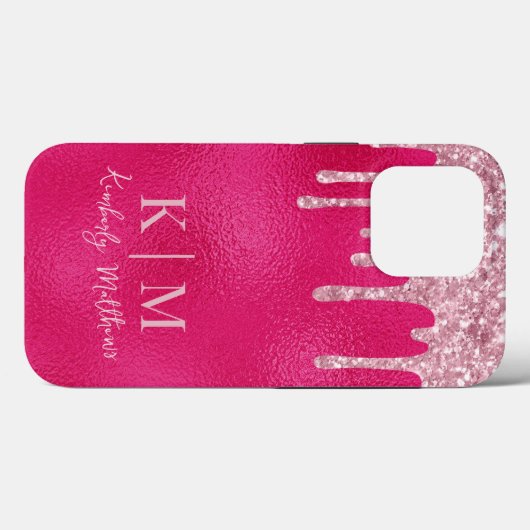 Glamoureuze Hot Pink Glitter Monogram Initialen Case-Mate iPhone Case (Achterkant (horizontaal))
