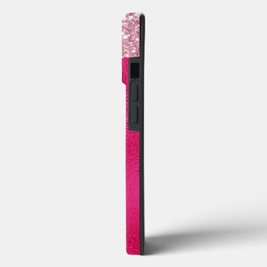 Glamoureuze Hot Pink Glitter Monogram Initialen Case-Mate iPhone Case (Achterkant / Links)