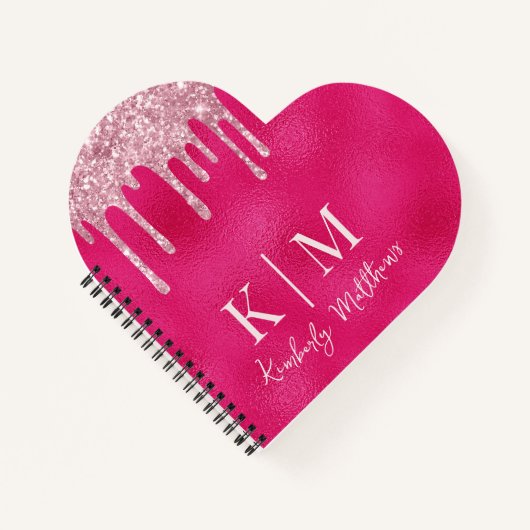 Glamoureuze Hot Pink Glitter Monogram Initialen Notitieboek (Voorkant)
