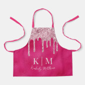 Glamoureuze Hot Pink Glitter Monogram Initialen Schort (Voorkant)
