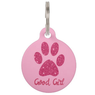 Glamoureuze Hot Pink Glitter Paw Dog Naam Huisdierpenning