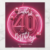 Glamoureuze Hot Pink Neon Glow 40e verjaardag Wijn Etiket (Enkel label)