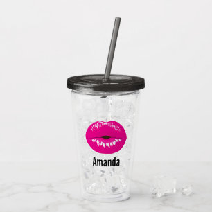 Glamoureuze Illustratie met Heet Roze Lippen Acryl Drinkbeker