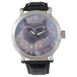 Glamoureuze Koningin Kat Fonkelende Fantasie Portr Horloge