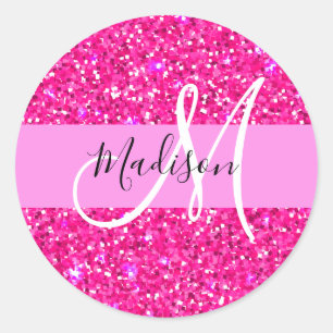 Glamoureuze Meisjesachtige Heet Roze Glitters Glan Ronde Sticker