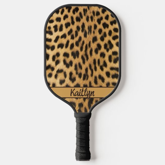 Glamoureuze naam van Leopard Print Script Pickleball Paddle (Voorkant)