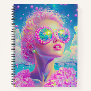 Glamoureuze Neon Vrouw Met Mousserende Brillen Notitieboek