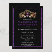 Glamoureuze Paarse Glitter Masquerade 30e verjaard Kaart (Voorkant / Achterkant)