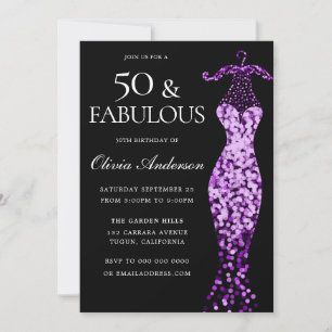 Glamoureuze Paarse jurk Fabulous 50th Birthday Kaart