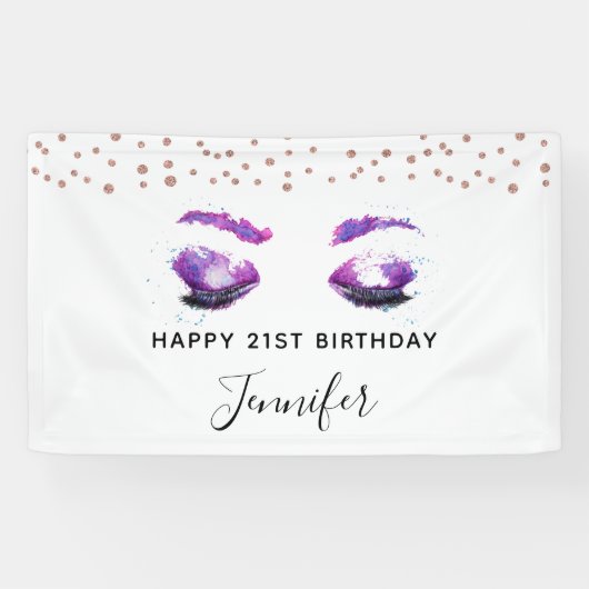 Glamoureuze Paarse ogen en Waterverf van Brows Spandoek (Horizontaal)