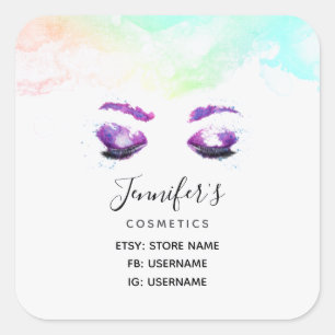 Glamoureuze Paarse ogen en Waterverf van Brows Vierkante Sticker