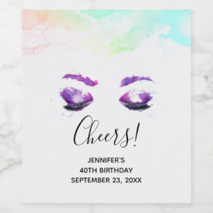 Glamoureuze Paarse ogen en Waterverf van Brows Wijn Etiket