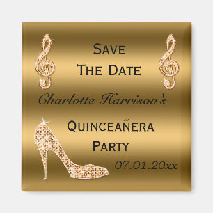 Glamoureuze Quinceañera Save The Date Gouden Stile Magneet