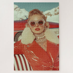 Glamoureuze retro winterstijl in alpine setting legpuzzel