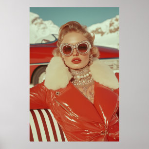 Glamoureuze retro winterstijl in alpine setting poster