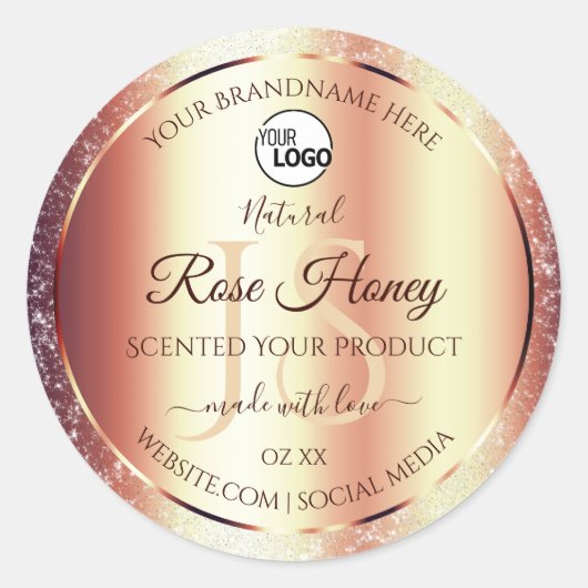 Glamoureuze Roos Gold Product Labels Logo Initiale (Voorkant)