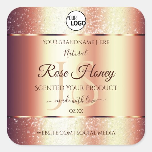 Glamoureuze Roos Gold Product Labels Logo Initiale (Voorkant)