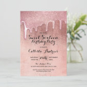 Glamoureuze Roos Gold Thick Glitter Drips Sweet 16 Kaart (Staand voorkant)