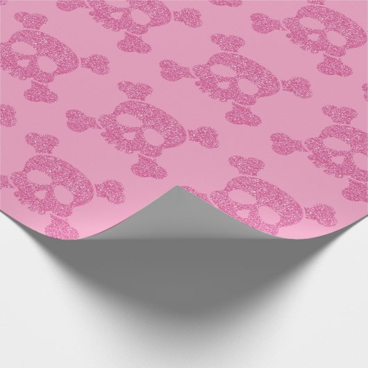 Glamoureuze Roze Glitter Skull en Crossbones Cadeaupapier (Hoek)