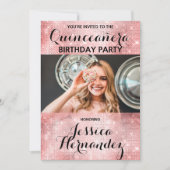 Glamoureuze roze glitterpailletten Foto Quinceañer Kaart (Voorkant)