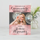Glamoureuze roze glitterpailletten Foto Quinceañer Kaart (Staand voorkant)