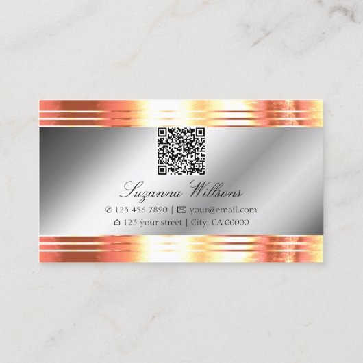Glamoureuze Silver Shimmery Roos Gold met QR-code Visitekaartje (Achterkant)