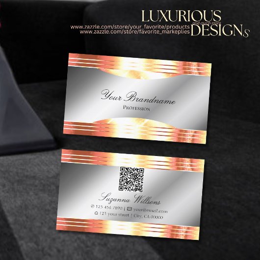 Glamoureuze Silver Shimmery Roos Gold met QR-code Visitekaartje