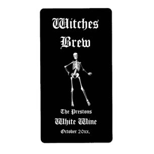 Glamoureuze Skeletten Heksen Brew Wijn Label