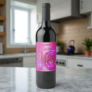 Glamoureuze Sparkling Hot Pink Edelsteen Sweet 16 Wijn Etiket