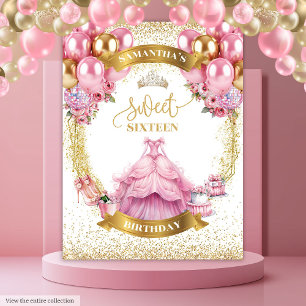 Glamoureuze Sweet Sixteen Banner Pink Gold Sparkle Wandkleed