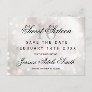 Glamoureuze White Glitter Sweet 16 save the date Briefkaart