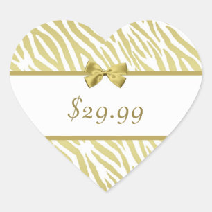 Glamoureuze Witte en Gouden Zebra Print Prijs Labe Hart Sticker