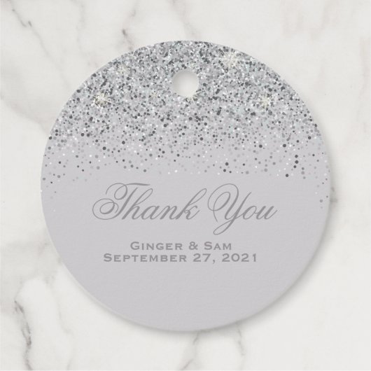 Glamoureuze zilveren glitter bedankjes labels (Achterkant)