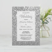 Glamoureuze zilveren sprankelende glitter bruiloft kaart (Staand voorkant)