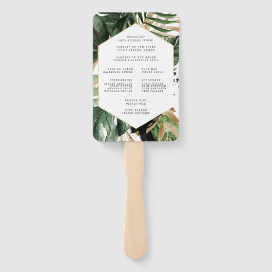 Glamoureuze zomer groen bruiloft programma Hand Handwaaier (Achterkant)