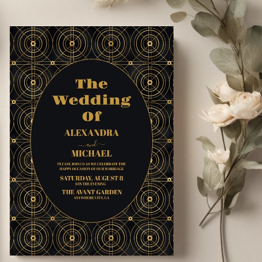 Glamoureuze zwart en goud Art Deco bruiloft Kaart