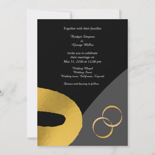 Glamoureuze zwart goud bruiloft decor uitnodiging (Voorkant)