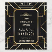 Glamoureuze zwarte en gouden Great Gatsby-huwelijk Wijn Etiket (Enkel label)