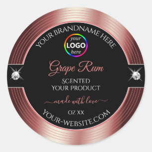 Glamoureuze zwarte glanzende wijn rode Logo Produc Ronde Sticker