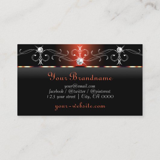Glamoureuze zwarte lava rode gekrabbelde juwelen M Visitekaartje (Achterkant)
