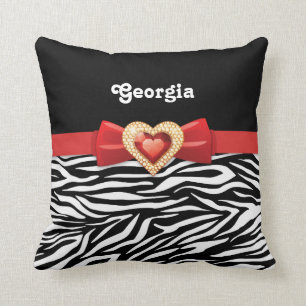 Glamoureuze Zwarte witte zebra print, rode strik & Kussen