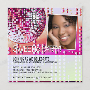 Glamourous Sweet Sixteen Disco Ball Invitation Kaart