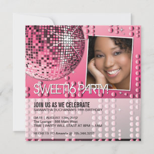 Glamourous Sweet Sixteen Disco Ball Invitation Kaart