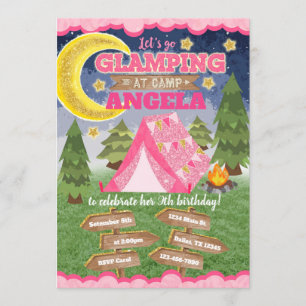 Glamping Birthday Invitation Invite Sleepover Kaart