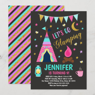 Glamping Birthday Party Invitation / Girls Camping Kaart