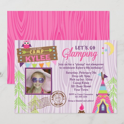 Glamping Birthday Party Invitation Kaart (Voorkant / Achterkant)
