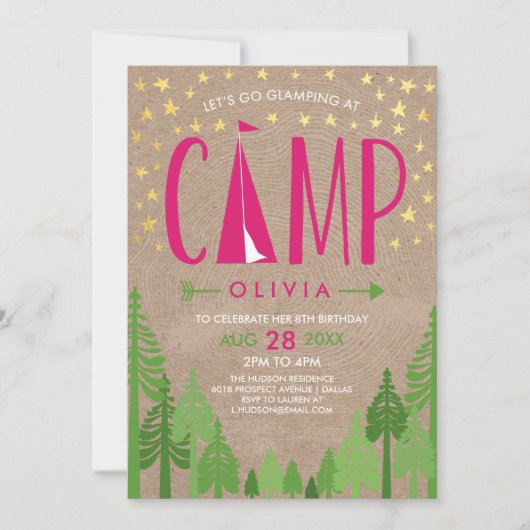 Glamping Birthday Party Invitation Kaart (Voorkant)