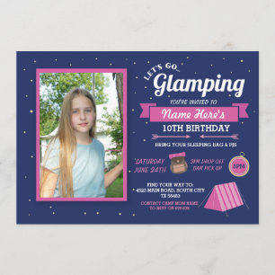Glamping Camp Photo Sleep Over Girl's Invitation Kaart