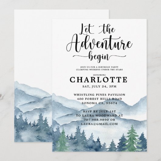 Glamping Camping Birthday Party Invitation Kaart (Voorkant / Achterkant)