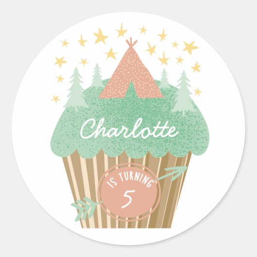 Glamping Cupcake Gepersonaliseerde Sticker (Voorkant)